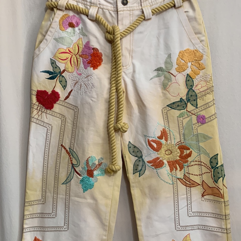 Free People Cream Floral Cropped Embroidered Pants - Picture 8 of 14